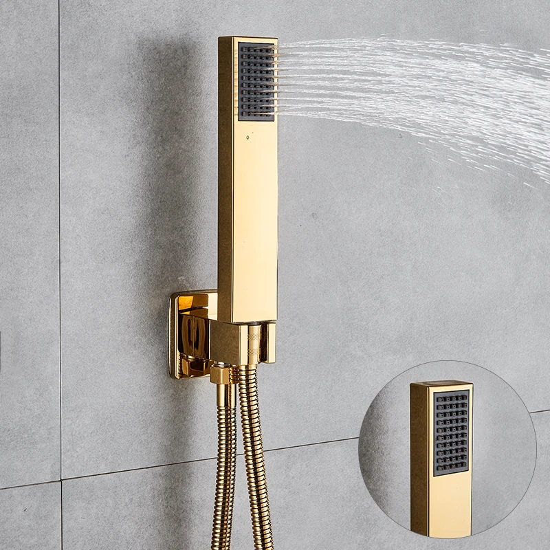 Bathroom Shower Faucet Set Quyanre Wall Mount Golden Shower Faucets Set Ultrathin Rainfall Gold Shower Hot Cold Water Mixer Tap Bathroom Gold Kit