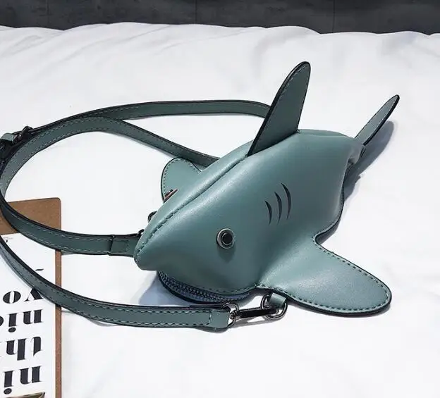 PU Leather Shark Crossbody Bags for Women Shoulder Messenger Handbag Purse 