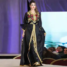 Hot Sale Fancy Farasha Abaya Jalabiya Islamic Muslim Design Kaftan Dubai Evening Dresses black Long Sleeve Prom Dress-9