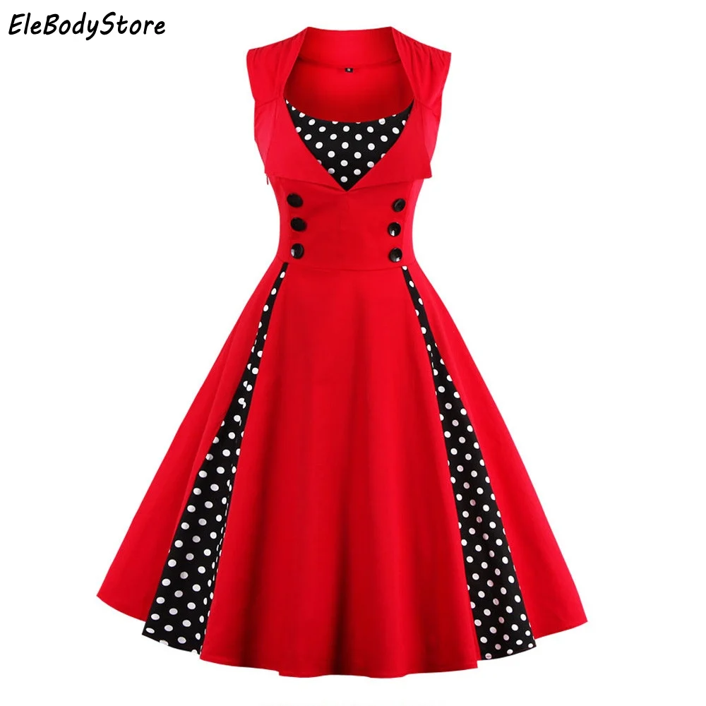 

EleBodyStore 2018 Summer Dress Women Vestidos 50s 60s Retro Polka Dot Midi Vintage Dress Swing Party Dresses 4XL 5XL Plus Size