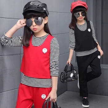 

Spring 2020 Fashion Girls Clothing Sets Kids Clothes Children Set Long Sleeve Striped T-shirts + Vest + Pants 3 Pcs Sports Suit