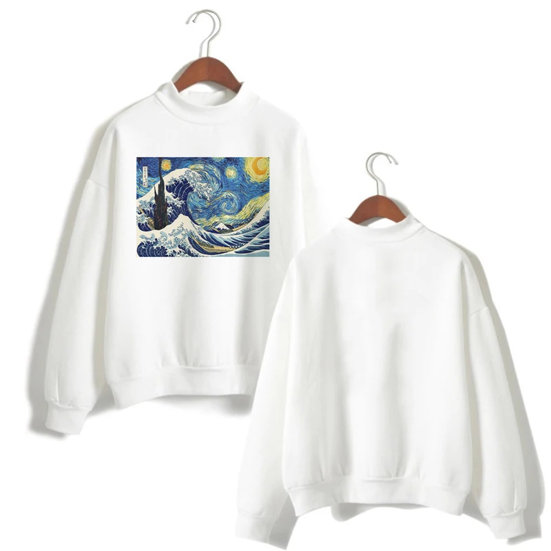 

Harajuku Van Gogh Ukiyoe Art Oil Print Long Sleeve Shirt Hoodies Women White Sweatshirt Top Ladies Vogue Kpop Streetwear Clothes