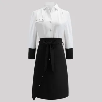 

Spring Blace White Patchwork Long Sleeve Sexy Shirt Dresses 2019 Women Autumn Belted Casual Work Office Pencil Dress