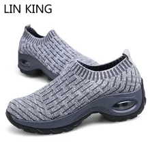 LIN KING/Вулканизированная обувь большого размера; женские кроссовки; кроссовки на платформе; женская обувь; Повседневная прогулочная обувь, увеличивающая рост