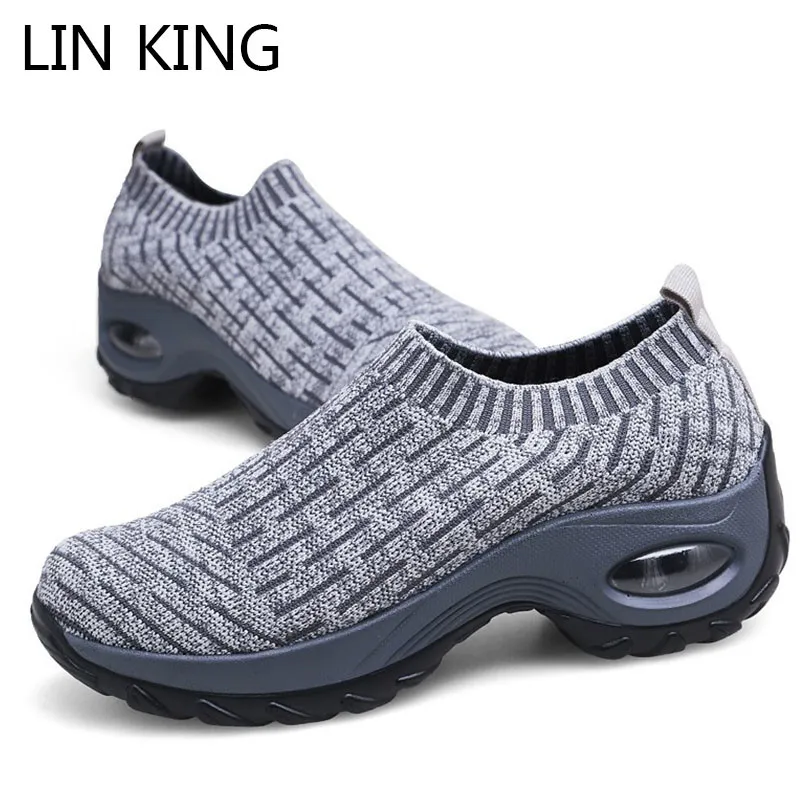 Prix LIN KING grande taille chaussures vulcanisées femme Sneakers plate forme formateurs femmes chaussures décontracté chaussures de marche en plein air hauteur augmentant