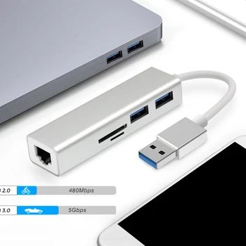 

HUB Splitter with 2 USB 3.0 Port USB3.0 to RJ45 Gigabit Ethernet Network Adapter LAN Port SD/TF Card Reader & RJ45 Hub Converter
