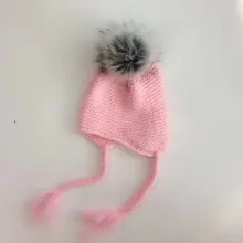 Детская шапка с ушками, зимние шапки на лямках для детей, шерстяная шапка с помпонами для малышей, облегающая шапка, реквизит для мальчиков и девочек
