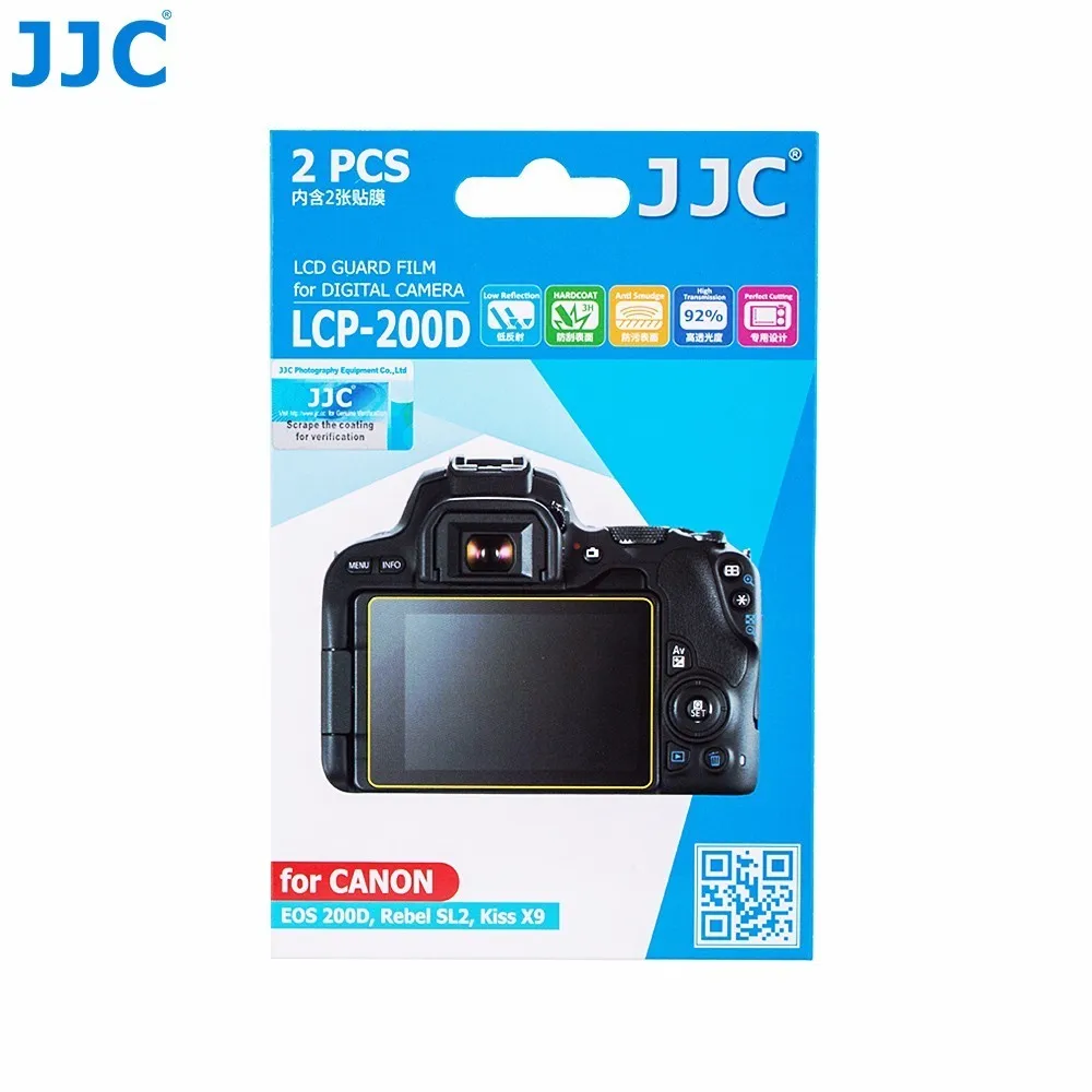 

JJC LCP-200D LCD Guard Film Screen Protector (2 Kits) PET Cover for CANON EOS 200D/EOS RP/Rebel SL2/Kiss X9