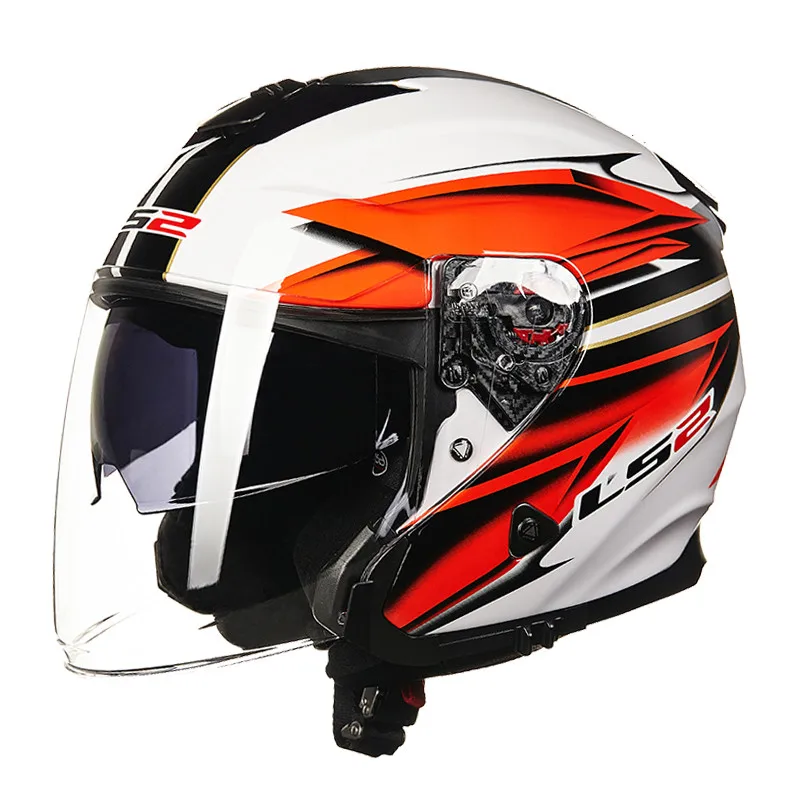 LS2 Infinity Jet мотоциклетный шлем 3/4 с открытым лицом скутер шлем Moto Casco cask Capacete ls2 - Цвет: White-Red