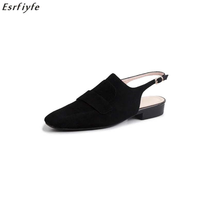 

ESRFIYFE 2018 New Genuine Leather Fashion Women Summer Sandals Low Heels Round Toe Office Comfortable Casual Shoes