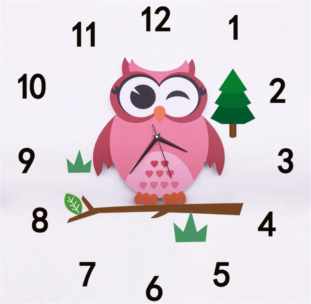 

3D Cartoon Wall Clock sticker Cute Owl Modern Silent Clocks For Keep Good Sleeping DIY Wall Clocks Home Decor A2161c