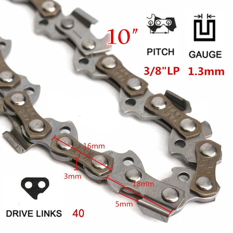 10'' Chainsaw Chain Blade Saw Chain Blade 40 DL Drive Links 3/8'' Pitch Replacement Chainsaw Parts for Wood Cutting Saw Chain