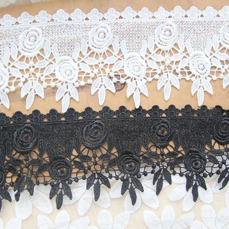 

5Yards Embroidery Lace Trim Lace Applique White Black Polyester Water Soluble Apparel Sewing Fringe Lace Fabric Ribbon