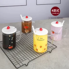 Stawberry узор боросиликатное стекло скандинавские Ins ceatory чашка для воды офисная чашка для кофе с Ложка Крышка