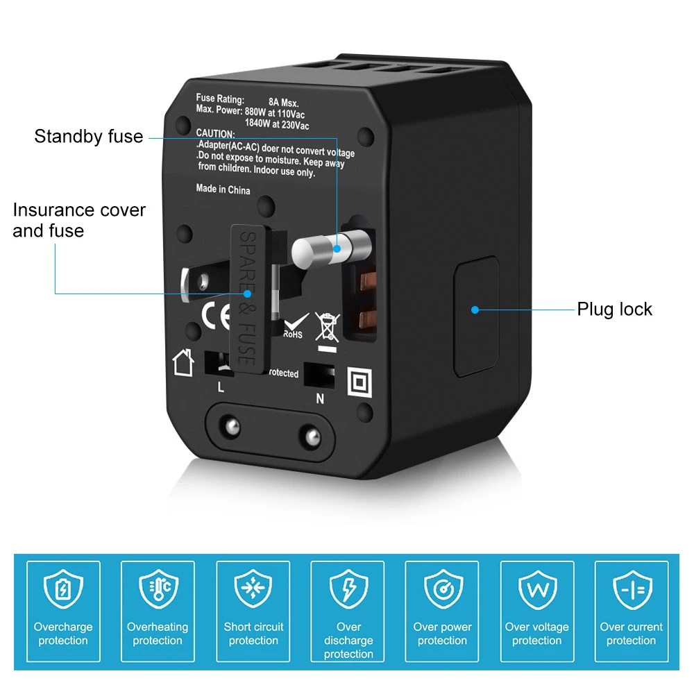 dual voltage International Travel Adapter