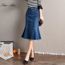 Новинка года, летняя и весенняя женская одежда для девочек, джинсовая юбка до середины икры с юбкой-пачкой в стиле русалки