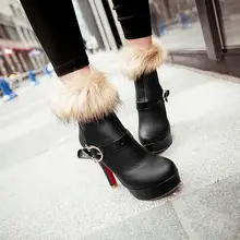 2014 New fashion Women’s fur Lovely ankle boots red bottom women High heel snow boots winter Warm women Fur boots size 34-42