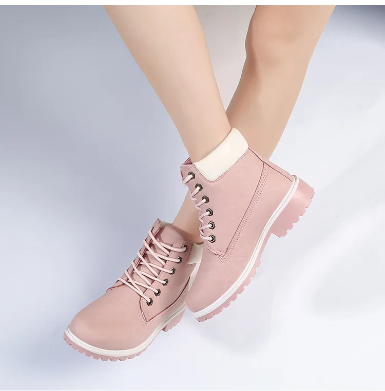 2019 модная повседневная обувь для больших детей, теплая женская кожаная обувь, женские зимние ботинки на шнуровке с круглым носком, Детские