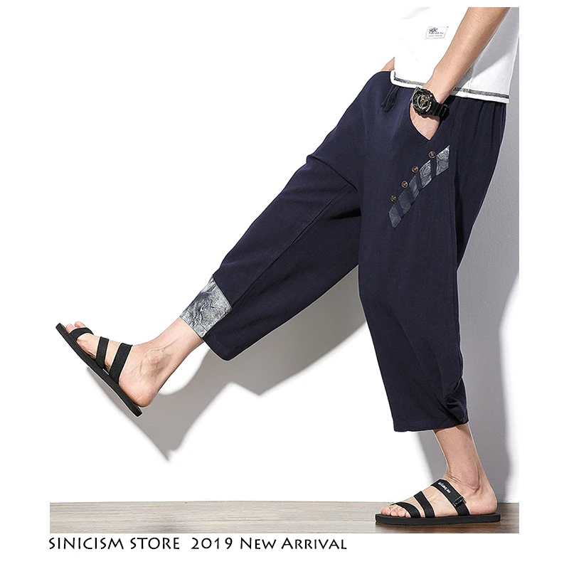 Sinicism Store китайские стильные хлопковые льняные шаровары мужские 2019 летние модные