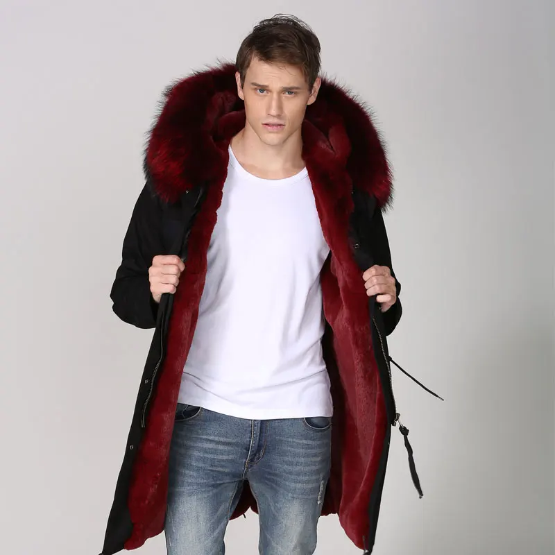 

2017 New Arrival Winter Mens Fashion Style Winered Fur Lined Long Length Loose Fur Wear S-4XL