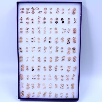 

Free Shipping Factory 100pairs Mixed Design Exquisite Alloy Plated With Gold,Rhodium Mixed Designs In Random Stud Earrings