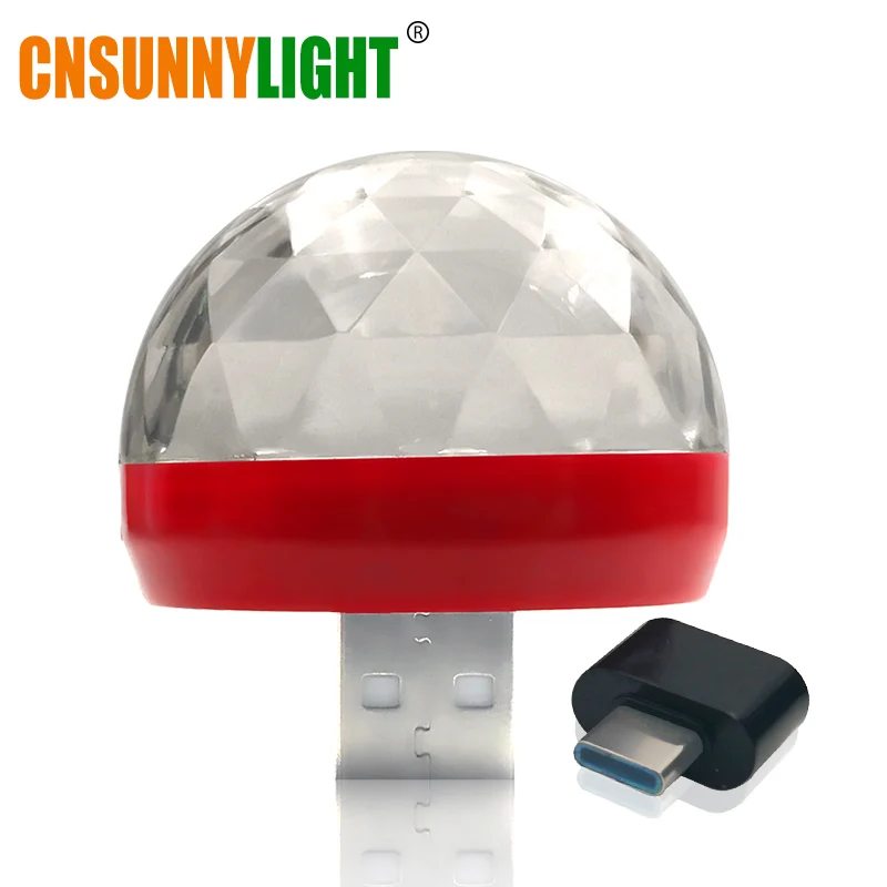 CNSUNNYLIGHT LED Car USB Atmosphere Light DJ RGB Mini Colorful Music Sound Lamp USB-C Phone Surface for Festival Party Karaoke - Испускаемый цвет: Red with USB C