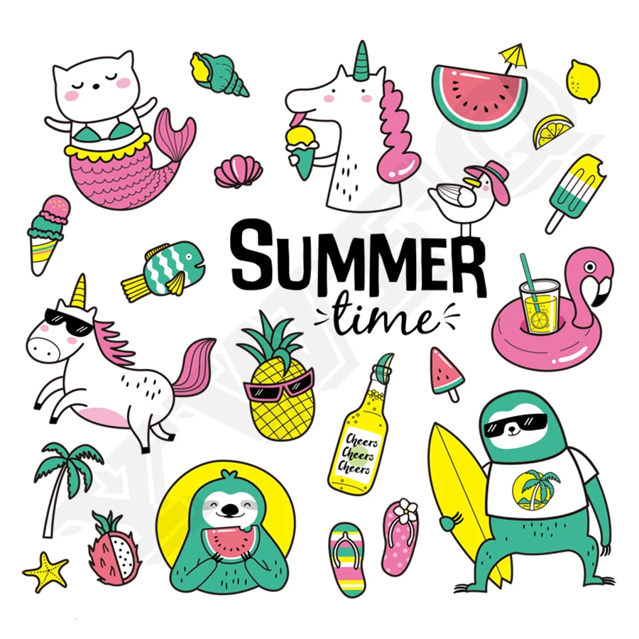 

Set Of Cute And Fun Summer Sticker On Clothes Unicorn Pineapple Heat Transfer Badges New Design Washable Diy Accessory Applique