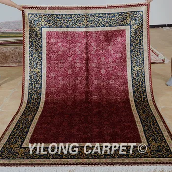 

Yilong 5'x7.5' Hereke silk carpet red handmade exquisite Turkish silk rug (0794)