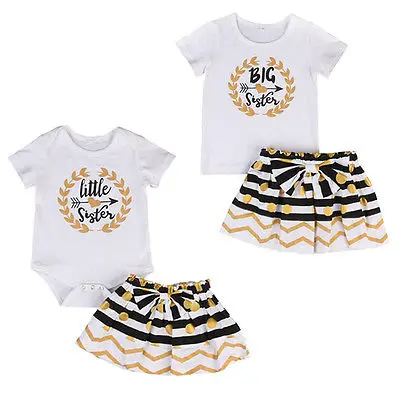 

2017 Infant Baby Girl Little Sister 0-24M Big Sister 2-7Y Matching Clothes Short Sleeves Romper T-shirt Dress Outfits 0-7Y