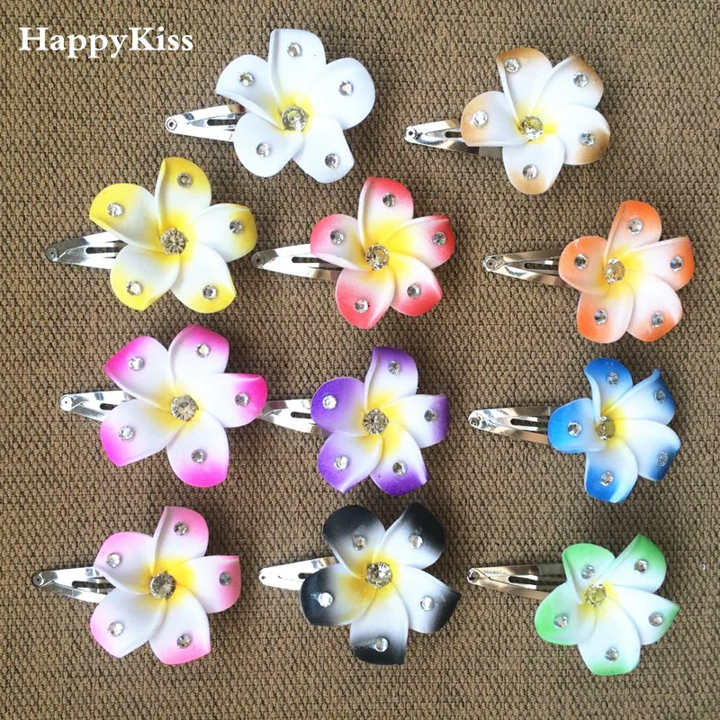 

HappyKiss 12pcs Hawaiian flower hair jewelry hair ribbons foam hawaiian plumeria flower elastic Hawaiian hair pin girl