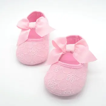 

White Bowknot Baby Girl Lace Shoes Toddler Prewalker Anti-Slip Shoe Simple Baby Shoes