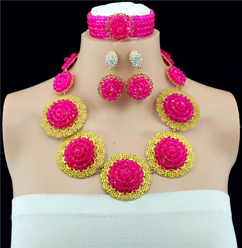 

Luxury African Bridal Wedding Set Nigerian Crystal necklace The European and American fashion jewelry Set Free Shipping10063