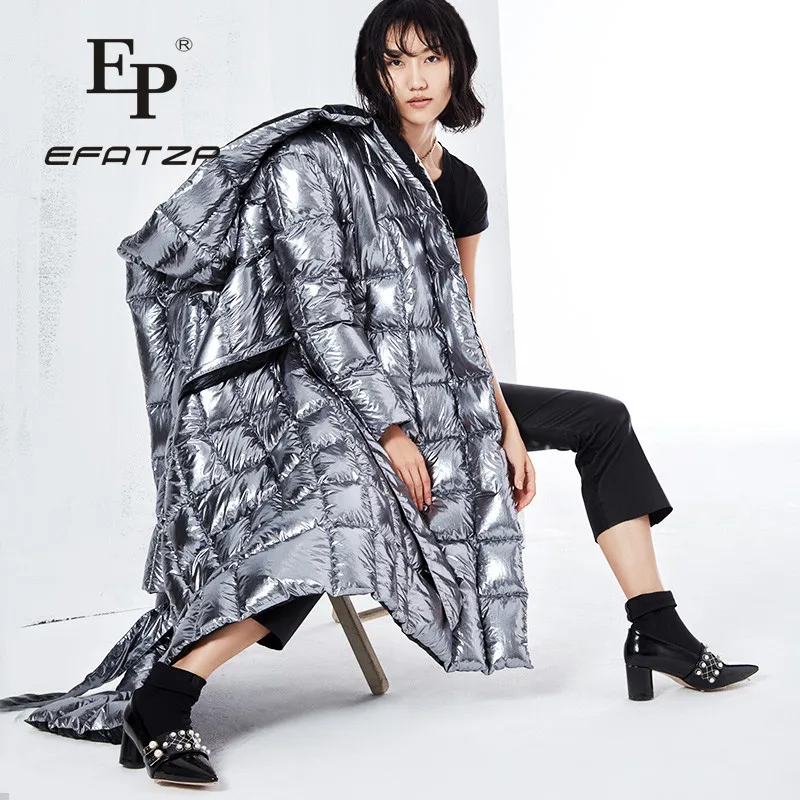 

EFATZP Newest Fashion 2017 Winter Runway Down Jacket Women's Long Sleeve Double-sided Hooded Adjustable Waist Outdoor Coat