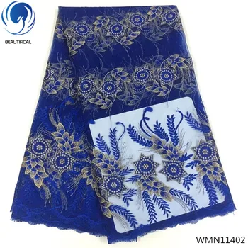 

BEAUTIFICAL nigerian lace fabric 2019 high quality lace african lace fabric embroidery lace fabric blue 5yards/piece WMN114