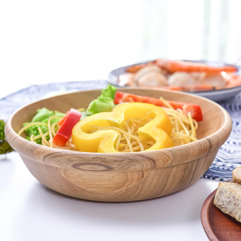 

Japan Style Rubber Wooden Bowl Noodles/Fruit Salad Large Solid Wood Tableware Soup