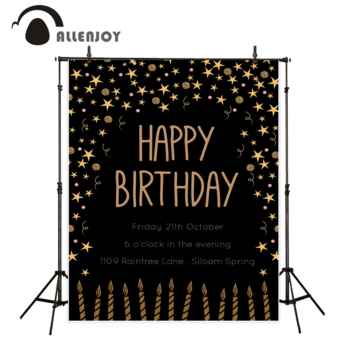 Allenjoy Arriere Plan En Vinyle Pour Photographie Motif Joyeux Anniversaire Etoile Bougie Or Design Personnalise Bricolage Pour Appel Photo Aliexpress