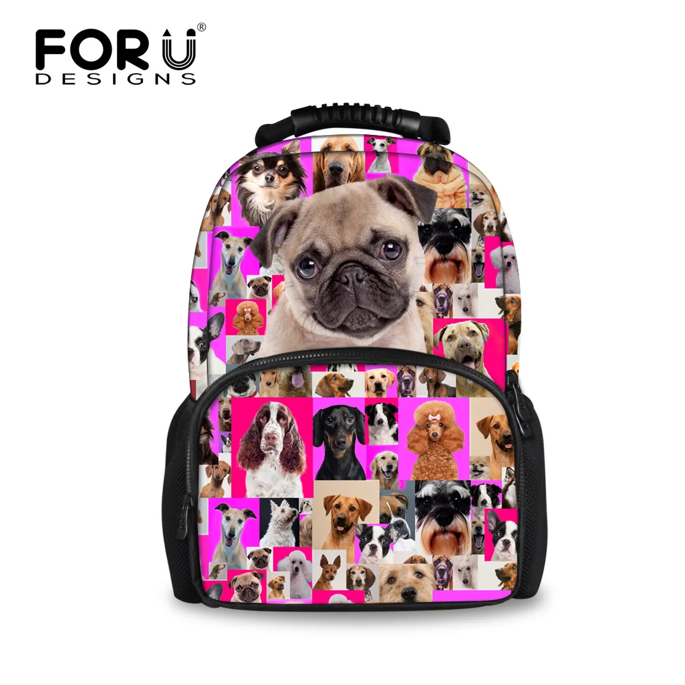 FORUDESIGNS Children Animal Bagpack Cute Pug Dog Printing School