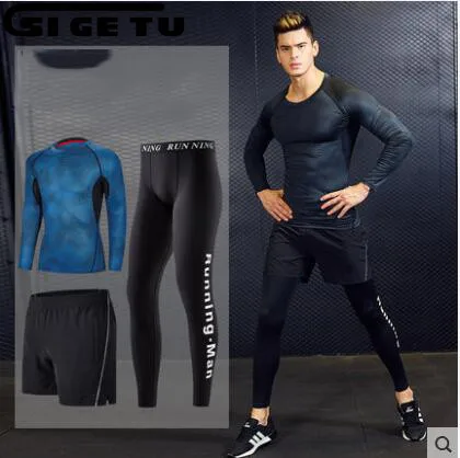 

2017 3pcs Sport Suit Men's Sportswear Compression Tights Running Set Basketball Jersey Gym Suit Jogging training suit for Mens