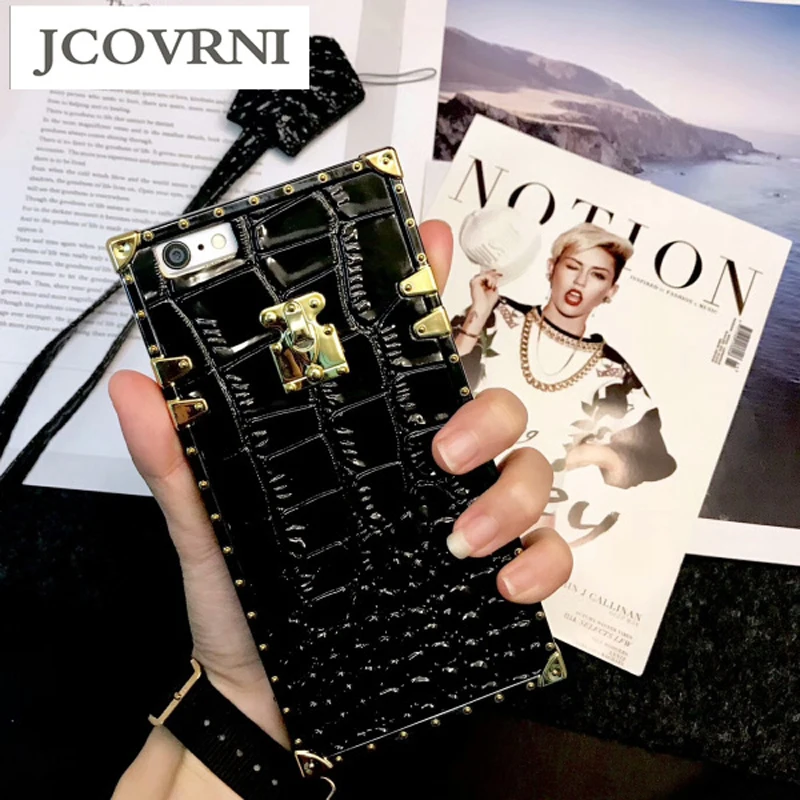 

JCOVRNI Crocodile pattern TPU + luxury leather for iPhone7plus Mobile phone cover for iPhoneXS XR 8plus phone case with lanyard