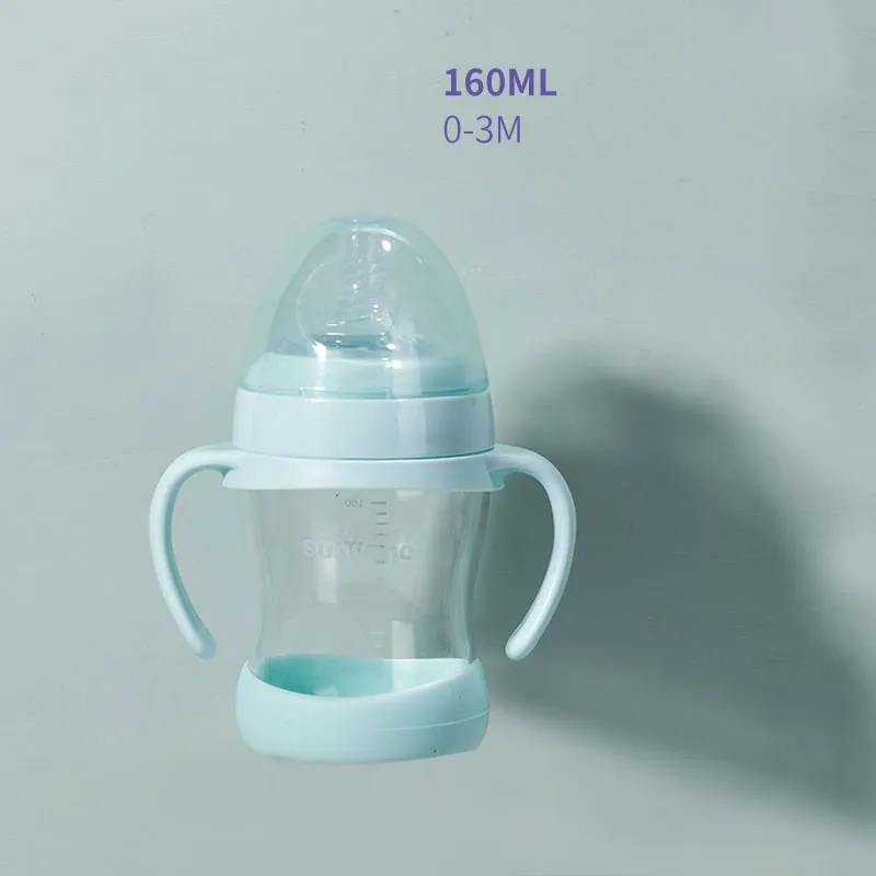 SUNVENO бутылочка для кормления детей 160 мл/280 мл стеклянные детские бутылочки с сосками для кормления новорожденных младенцев Молочный Сок - Цвет: green 160mL