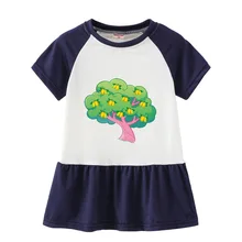 Summer Casual Printed Baby Princess Girls Short-Sleeved Dress Navy Patchwork Girls Clothes For 2-7 Years Old Summer Casual Printed Baby Princess Girls Short-Sleeved Dress Navy Patchwork Girls Clothes For 2-7 Years Old