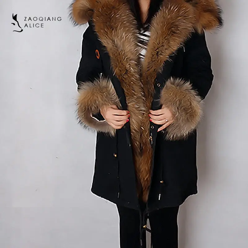 Women Rabbit Fur Parka / Winter Really Raccoon Dog Furs Coat With
