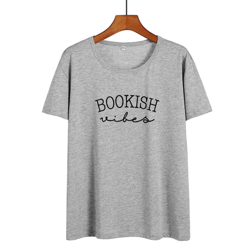Женская футболка с принтом Bookish Vibes повседневная хлопковая надписью Tumblr для
