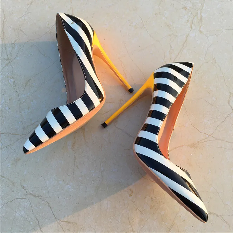 Veowalk/женские пикантные туфли из лакированной кожи на высоком каблуке с полосками зебры; модные женские туфли-лодочки на шпильке с острым носком; обувь для вечеринок в африканском стиле - Цвет: Black 8cm Heels
