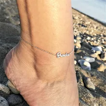 DODOAI Edelstahl Custom Name Fußkettchen Persönlichkeit Typenschild Bein Kette Ankle Armband Boho Schmuck für Frauen Mädchen 2019 Neue