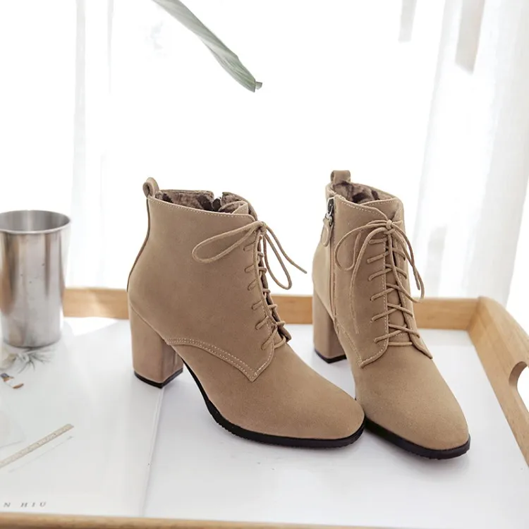 

Big Size 9 10 11 17 boots women shoes ankle boots for women ladies boots shoes woman winter Solid colour square head side zipper