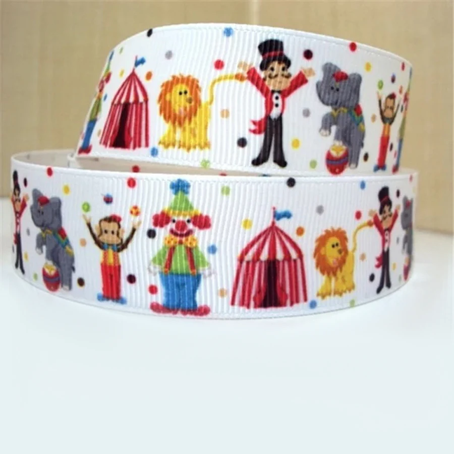 

50yards 1" 25mm Circus printed grosgrain ribbon for party gift decoration DIY hairbow headwear materials