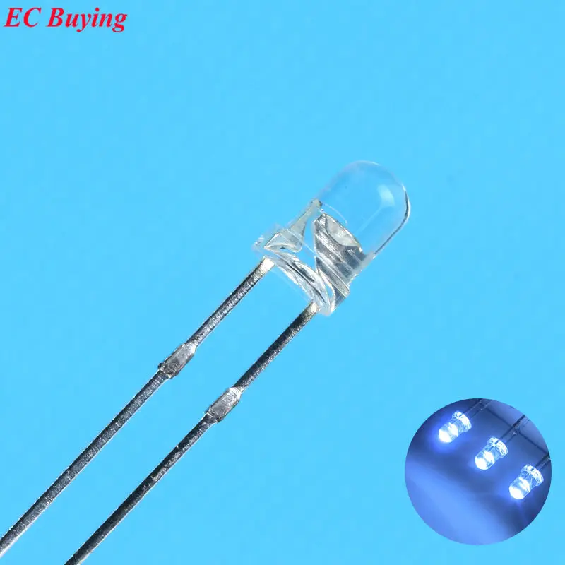 3 мм белый светодиодный светильник с круглым светодиодом, Прозрачный Ультра-яркий светильник с бусинами, набор для самостоятельной сборки, практичный широкоугольный DIP, 100 шт./лот