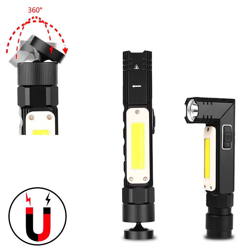 USB Перезаряжаемый тактический фонарь магнит 90 градусов вращающийся зажим