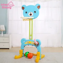 Детские блестящие детские спортивные игры баскетбольные стенды футбольные ворота маленький медведь игрушки можно регулировать высоты в помещении